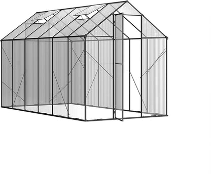 Kingdura 6x12ft Walk-in Greenhouse for Outdoors, Large Polycarbonate Greenhouses with Heavy Duty Aluminum Frame, Adjustable Roof Vent, Lockable Door, UV Protection for Outside Garden Backyard