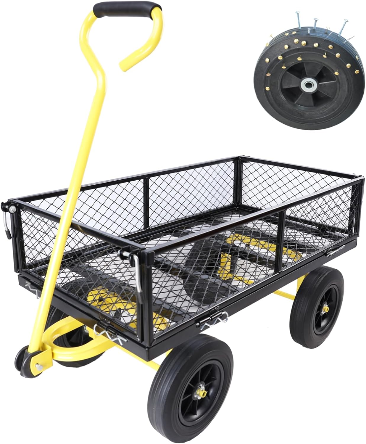 Heavy-Duty Solid Tire Garden Dump Cart - 4.86 cu. ft. Yard Wagon Cart with 600 LBS Capacity & Spacious Mesh Bed (37" x 19.5") - No-Flat Tires, Utility Wagon