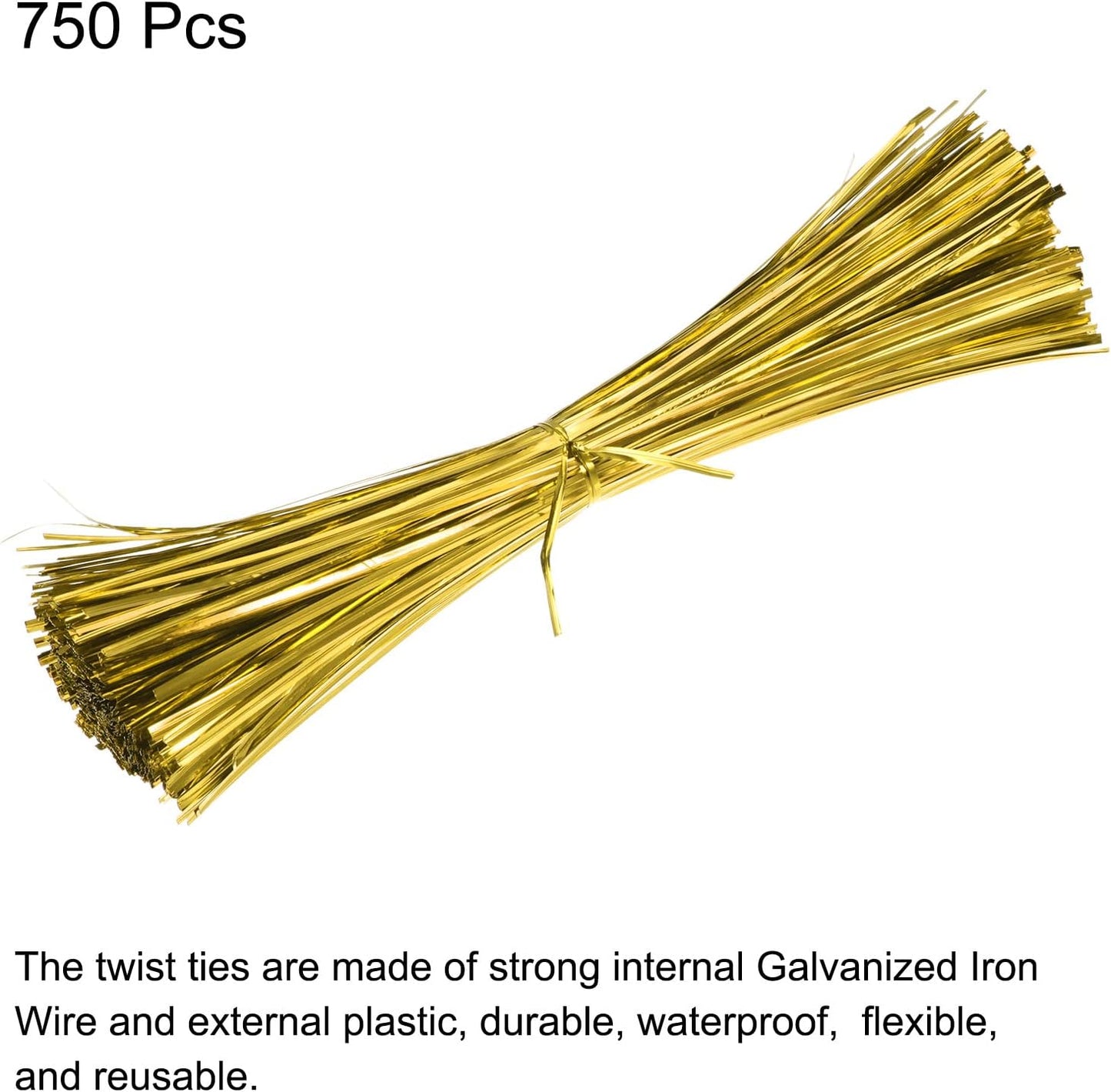 MECCANIXITY Foil Twist Ties 12" 30cm Metallic Plastic Closure Tie for Tying Bread, Candy, Cookies, Gift Bags Arts Crafts Ties Gold Tone Pack of 750