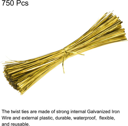 MECCANIXITY Foil Twist Ties 12" 30cm Metallic Plastic Closure Tie for Tying Bread, Candy, Cookies, Gift Bags Arts Crafts Ties Gold Tone Pack of 750