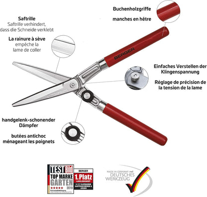 BERGER Topiary Shear 2510 with Beech Wood Handle Garden Shear with self-Sharpening Blades, Length 45 cm