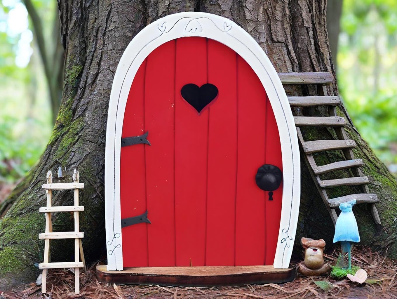 Red Streak Whimsical Miniature Fairy Door - Handcrafted 3D Mini Woodland Portal Tree Accessory for DIY Garden Landscapes, Terrarium Decor & Collector's Fantasy Displays