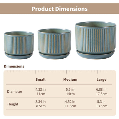 SURE YUESI Ceramic Plant Pots Set of 3, Indoor Outdoor Planters with Drainage Hole and Saucer