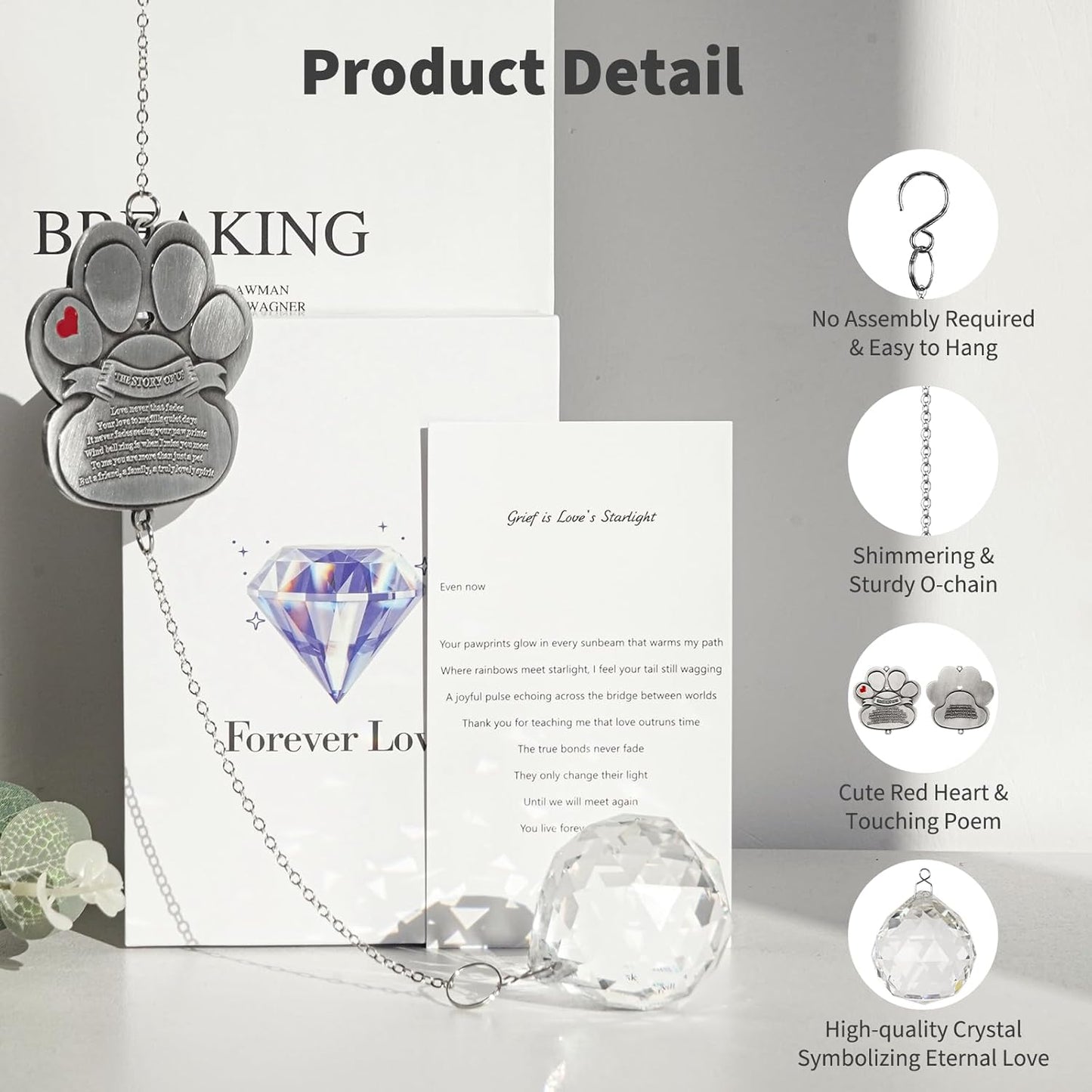 Pet Memorial Gifts for Loss of Dog Cat, Dog Memorial Crystal Suncatcher, Pet Passing Away Sympathy Gifts for Pet Lovers, Dogs Remembrance Rainbow Maker Ornament for Window Hanging, Garden, or Patio