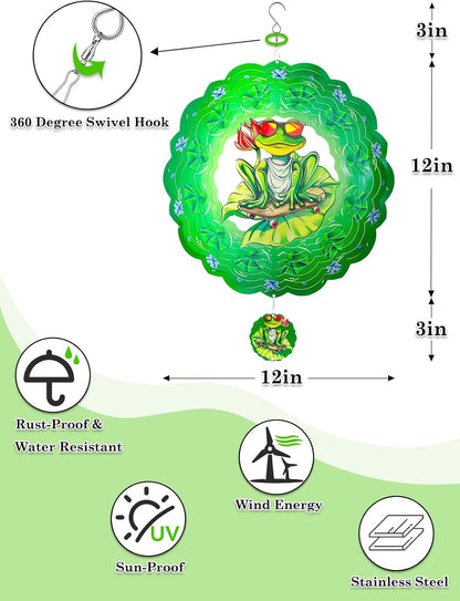 Frog Wind Spinner-3D Metal Hanging Wind Spinners, Perfect Ornament Gifts for Women/Men, 12 Inch Spinfinity Wind Spinner for Outdoor & Indoor Decorations, Yard Art, Garden Decoration