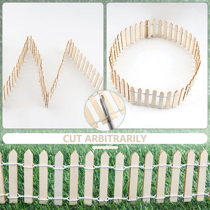 Mini Fairy Garden Fence, 35.5 Inch Cuttable Small Wood Picket Fence, DIY Miniature Accessories Decoration for Dollhouse, Crafts, Vegetable Platter, Cake(Wood)
