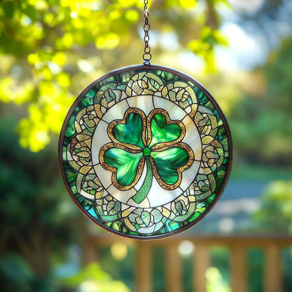 Shamrock Acrylic Suncatcher Stained Glass Effect Window Car Hanging Christmas Ornament Indoor Outdoor Decor Garden Sun Catcher Panel for St. Patrick Day