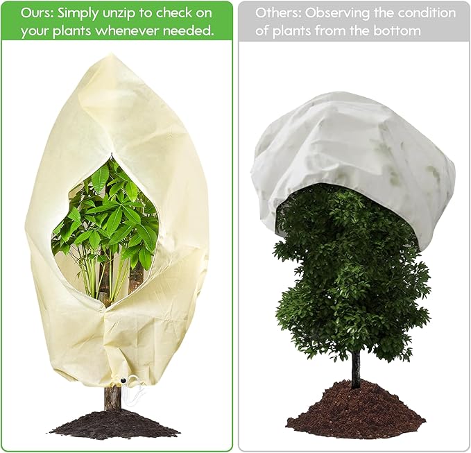 Bonviee 2 Packs Plant Covers Freeze Protection- 78.74”×94.48”Frost Cloths for Outdoor Plants, Reusable Frost Blankets for Outdoor Plants with Zipper and Drawstring for Winter