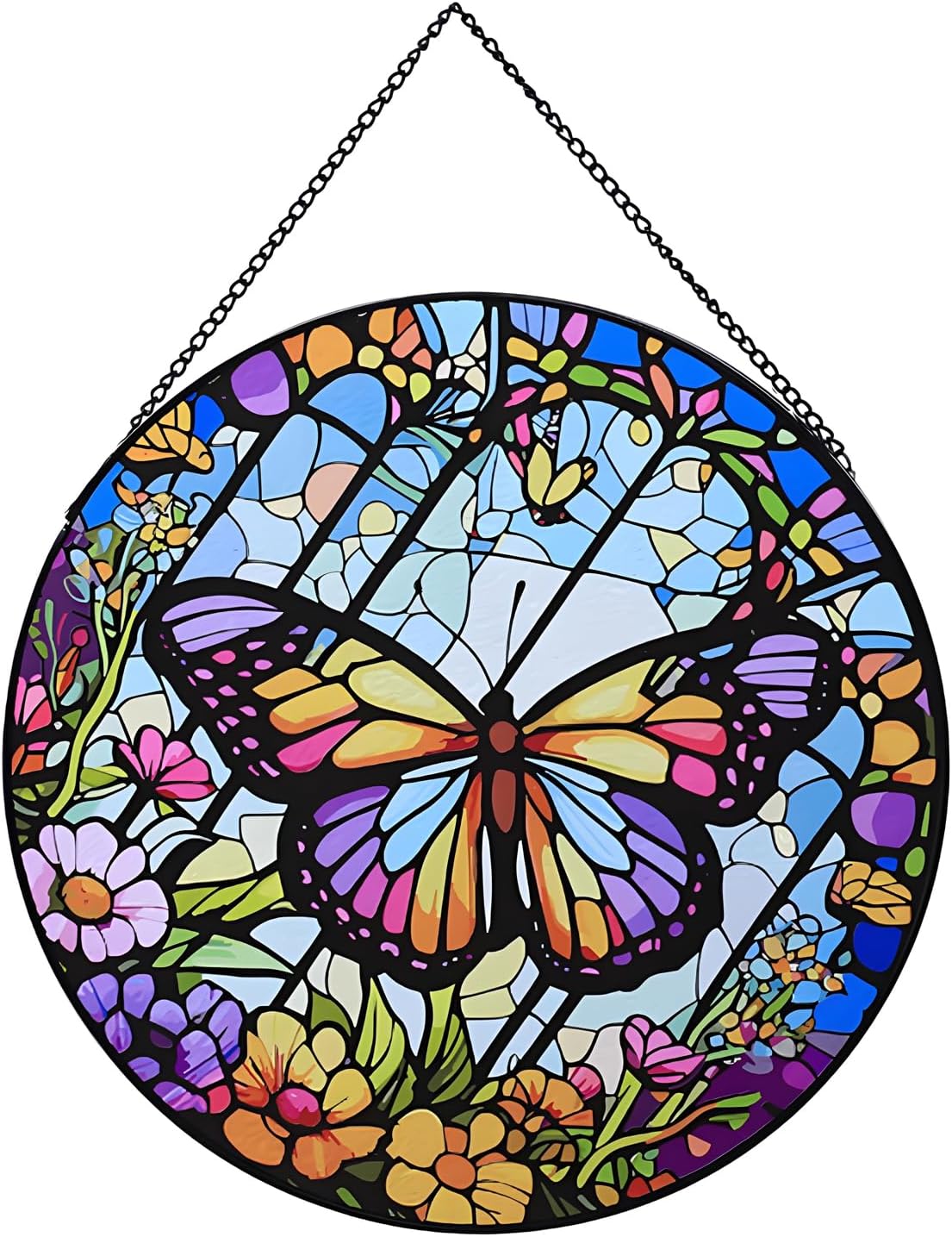 Butterfly Hanging Stained Glass for Windows,20cm/7.87inch Hand-Painted Sun Catcher Garden Hangings Christmas Mother's Day, Valentine's Day Ornaments Festival Gift (A Style)