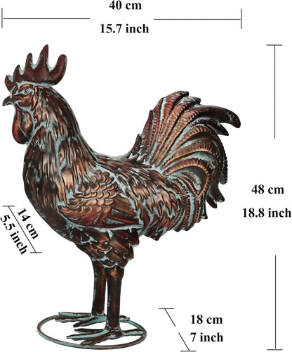 Metal Garden Chicken Sculpture Decor Antique Copper Rooster and Hen with Chicks Outdoor Statues Yard Art