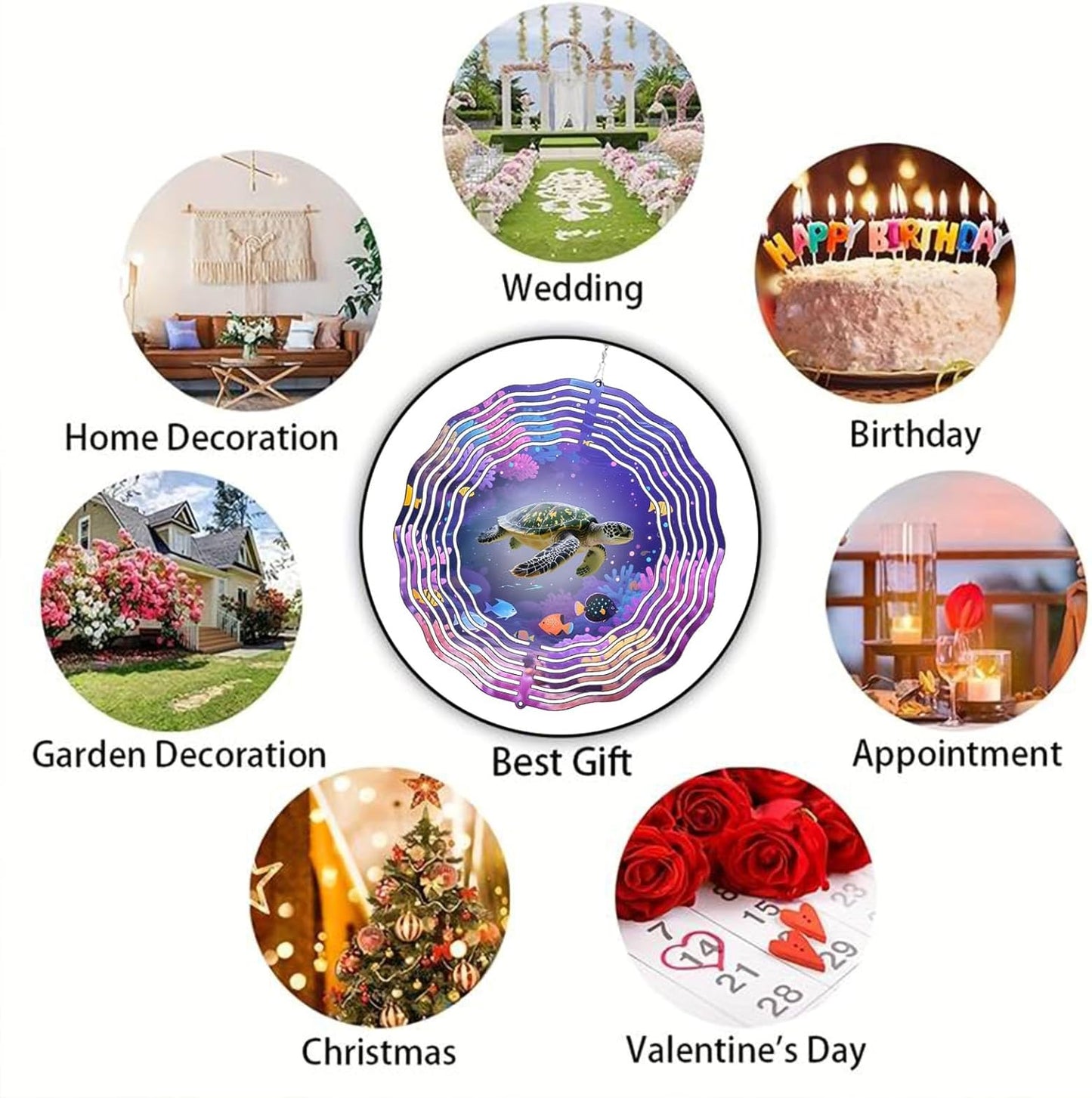 10 Inch Sea Turtle Wind Spinner, 3D Stainless Steel Hanging Kinetic Wind Sculpture Gifts for Garden Decor Yard Art Indoor Outdoor Window Porch Front Door Decoration