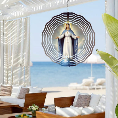 Virgin Mary Wind Spinner, Metal Wind Spinners Outdoor Indoor, Sky Virgin Mary Hanging Garden Decor for Outside, Stainless Wind Spinners for Yard and Garden 10 inch 3D (25.76X25 CM)