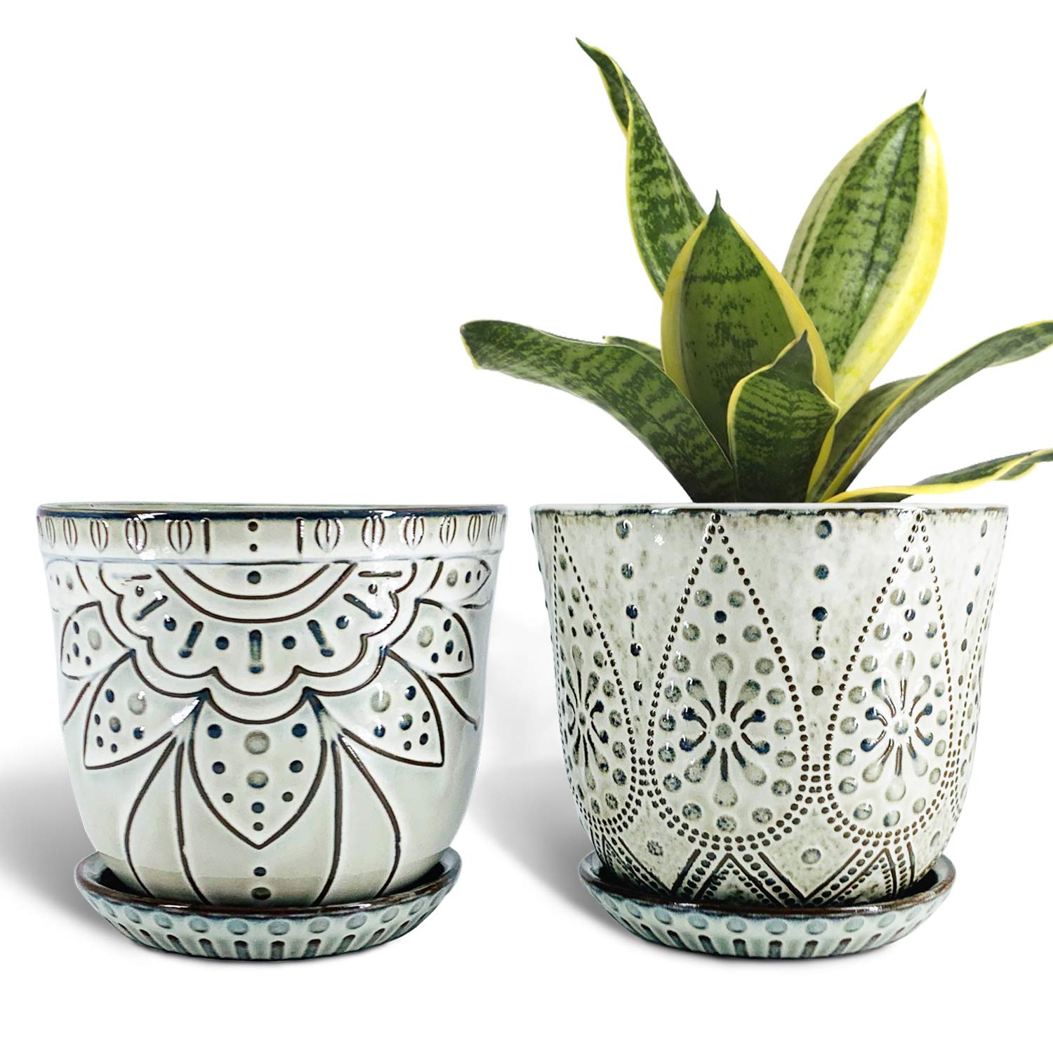 Gepege Ceramic Plant Pots, 6 Inch Indoor Planters with Drainage & Saucers