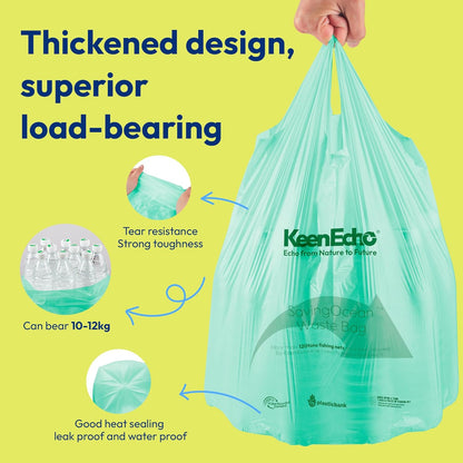 3 Gallon 200 Counts Small Green Trash Bags with Handle, Ocean Fishing Nets Upcycling, Sage & Sea Salt Scented, Plastic Garbage Bags, Waste Bag for Kitchen, Bathroom, Office and Pets