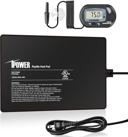 iPower 8 by 12-Inch 16W Reptile Heat Mat, LCD Digital Aquarium Thermometer, Under Tank Warmer Terrarium Heat Pad for Turtles Lizards Frogs and Other Small Animals, Multi Sizes