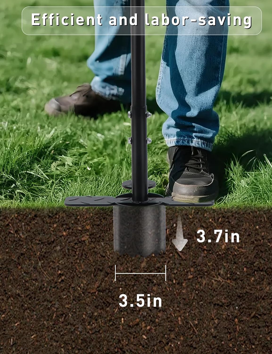 Bulb Planter Tool Long Handle, Grass Plugger Tool, Serrated Base Gardening Sod Plugger, Heavy Duty Bulb Planter Tool for Digging, Weeding, Soil Sampler, Transplanting, Sod Plugger