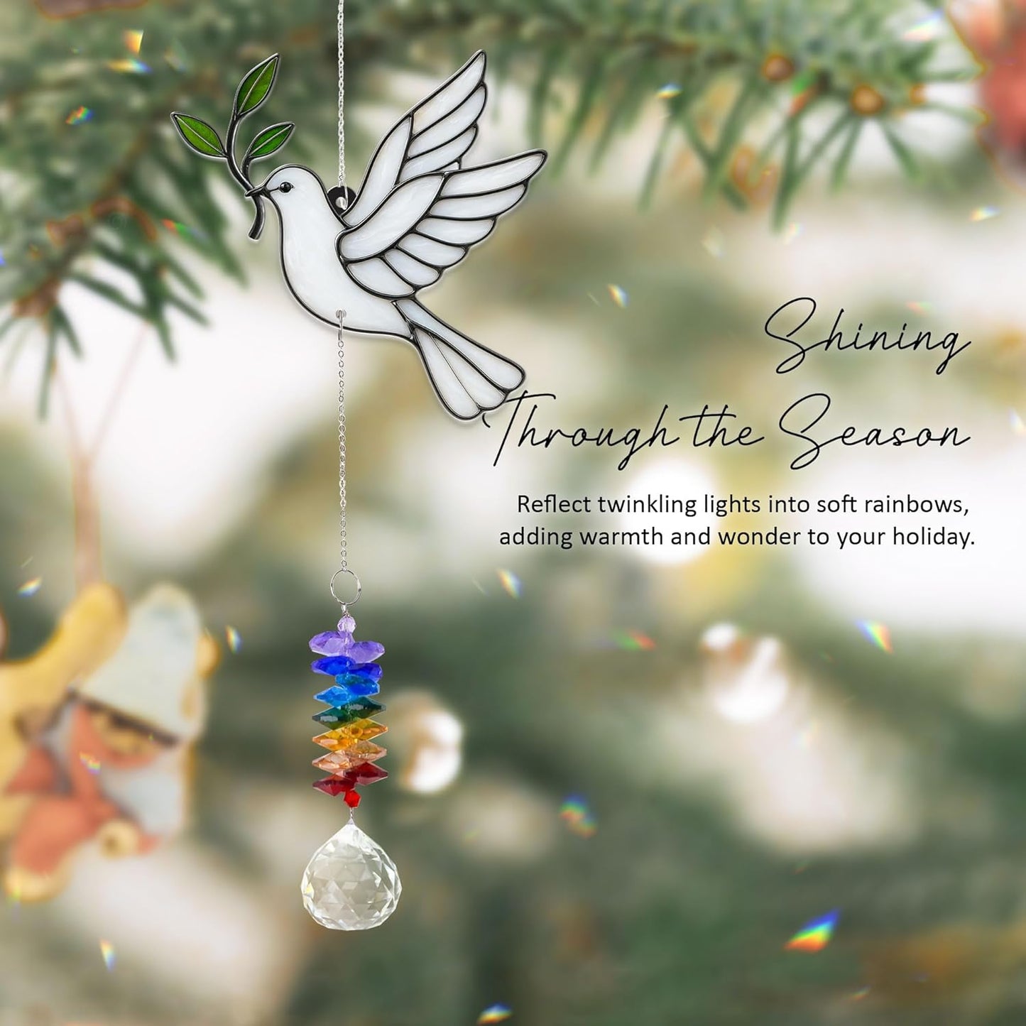 Aluminum Ornament Suncatcher - Dove - Rainbow Maker Prisms Home Decor - Christmas Ornament - Gift Idea for Mom Friends Grandma Christmas Thanksgiving - Window Decor Hanging Ornaments