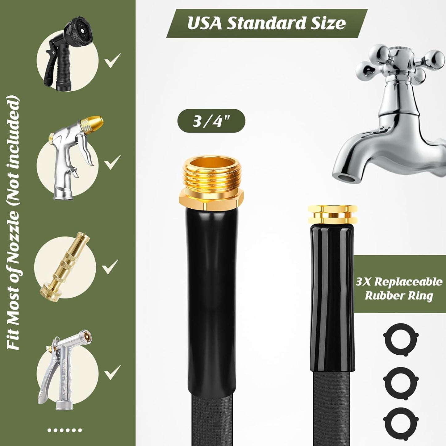 Non-Expanding Garden Hose 50FT, Lightweight & DurableWater Hose, No-Kink, Tough & Flexible Hose, Crush-Proof for Yard, Lawn, Outdoor, Car Wash, Marine and Camper