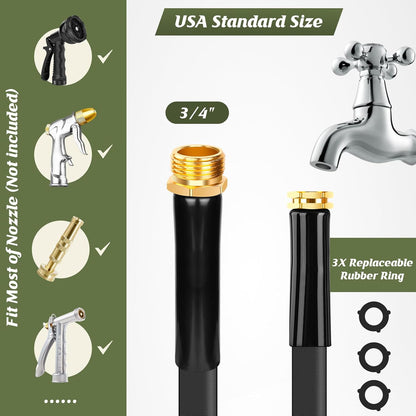 Non-Expanding Garden Hose 50FT, Lightweight & DurableWater Hose, No-Kink, Tough & Flexible Hose, Crush-Proof for Yard, Lawn, Outdoor, Car Wash, Marine and Camper
