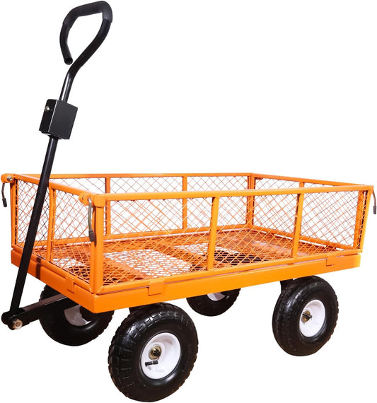 AAIN 1000 lbs Metal Garden Cart, Heavy Duty Garden Wagon with Removable Steel Mesh Sides, Utility