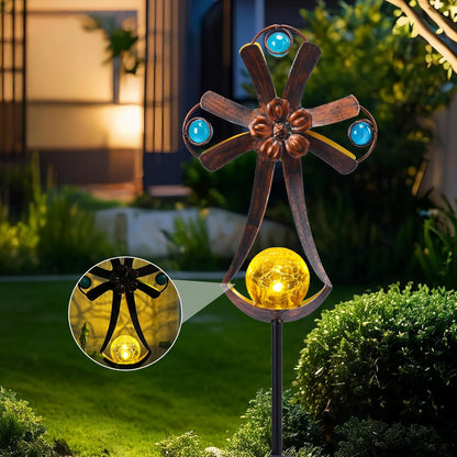 VCUTEKA Solar Garden Lights Cemetery Metal Flower Decor Colorful Solar Pathway Light with LED Cracked Crystal Ball Outdoor Decorative Stake for Patio Yard Lawn Garden Decor (Cross)