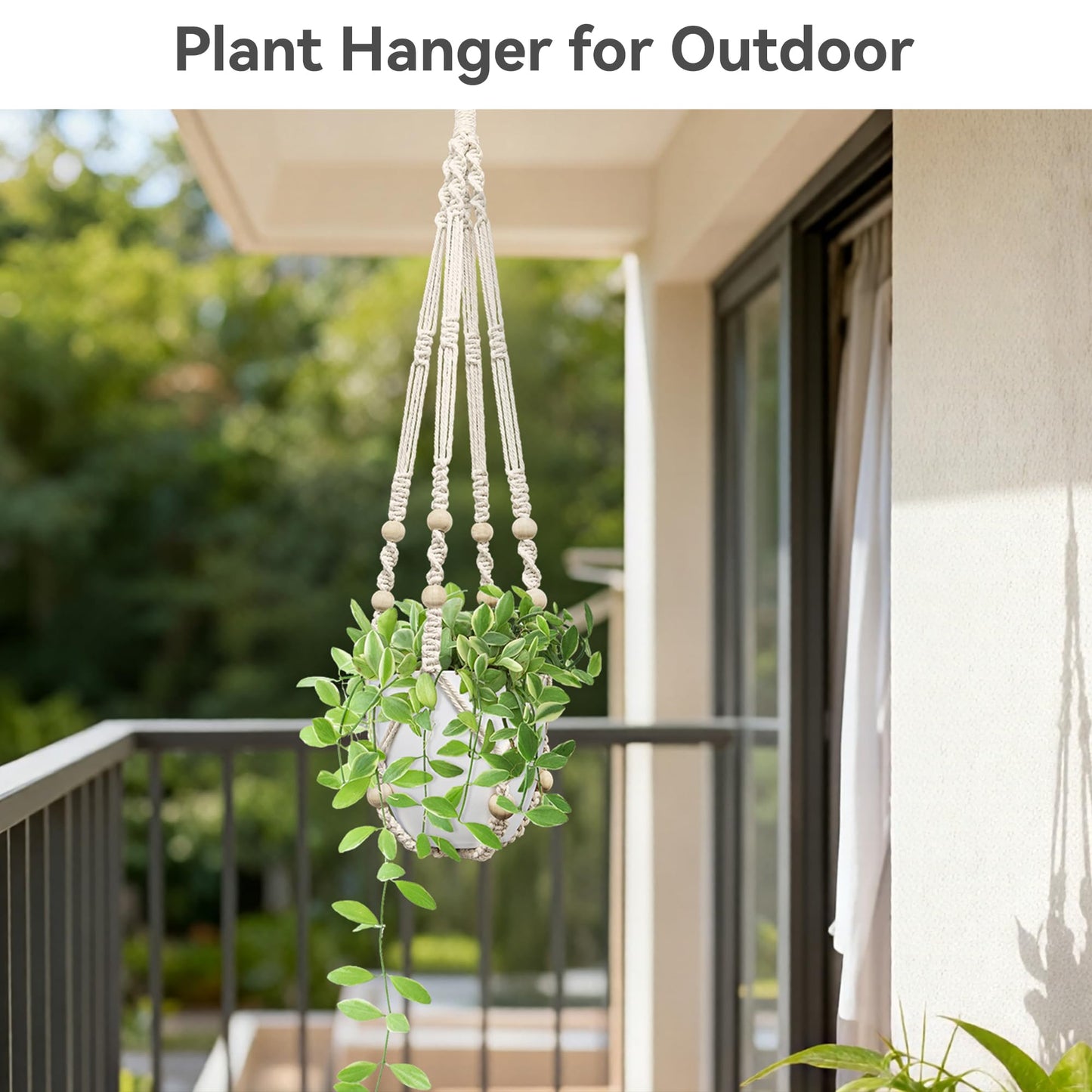 USLAI Macrame Plant Hanger, Fits 4 to 15 Inch Pots, 35 Inch, Ivory, 1 Pack