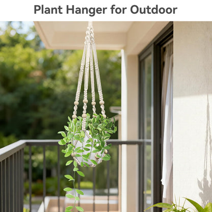 USLAI Macrame Plant Hanger, Fits 4 to 15 Inch Pots, 35 Inch, Ivory, 1 Pack