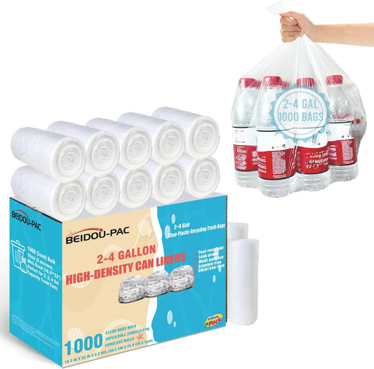 2-4 Gallon Trash Bags, 1000 Count Bulk Value Pack, Clear Plastic Recycling Bags, Small