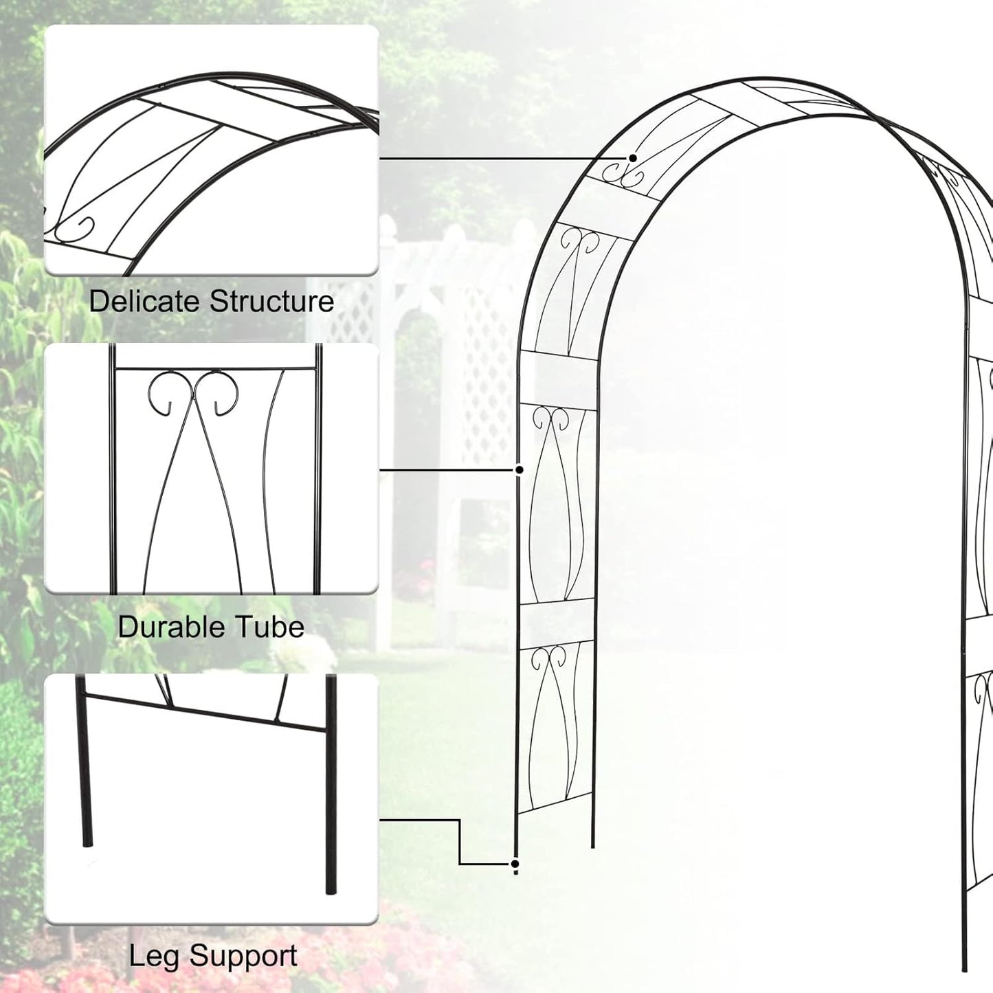 JSUN7 Outdoor Garden Arbor - Decoration Steel Arch Trellis for Climbing Vines and Plants Metal Garden Arbor Garden Trellis for Patio, Lawn, Garden