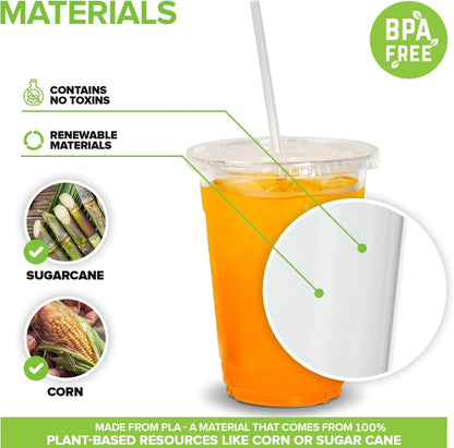 Stock Your Home 16 oz Premium Commercially Compostable Cold Cups (50 Pack), Eco Party Cup, Environmentally Friendly Disposable Sustainable for Water, Wine, Beer Sample