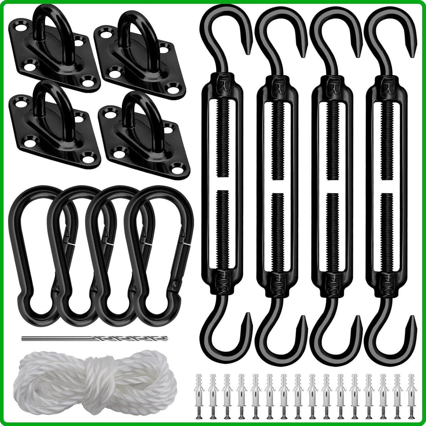 Sun Shade Sail Hardware Kit 6 Inch Heavy Duty 304 Stainless Set for Triangle Rectangle Sun Shade Sail Installation, Awning Attachment Set for Patio, Garden Outdoors Sun Protection Rainshield (46 Pcs)