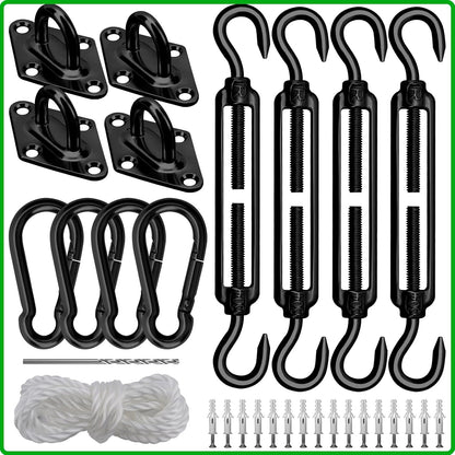 Sun Shade Sail Hardware Kit 6 Inch Heavy Duty 304 Stainless Set for Triangle Rectangle Sun Shade Sail Installation, Awning Attachment Set for Patio, Garden Outdoors Sun Protection Rainshield (46 Pcs)