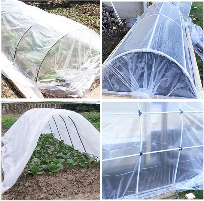 Yowlieu 6 Mil Clear Greenhouse Plastic Sheeting, 6.5' x 9.8' UV Resistant Polyethylene Greenhouse Film Hoop Green House Plastic Cover for Farms, Agriculture, Garden
