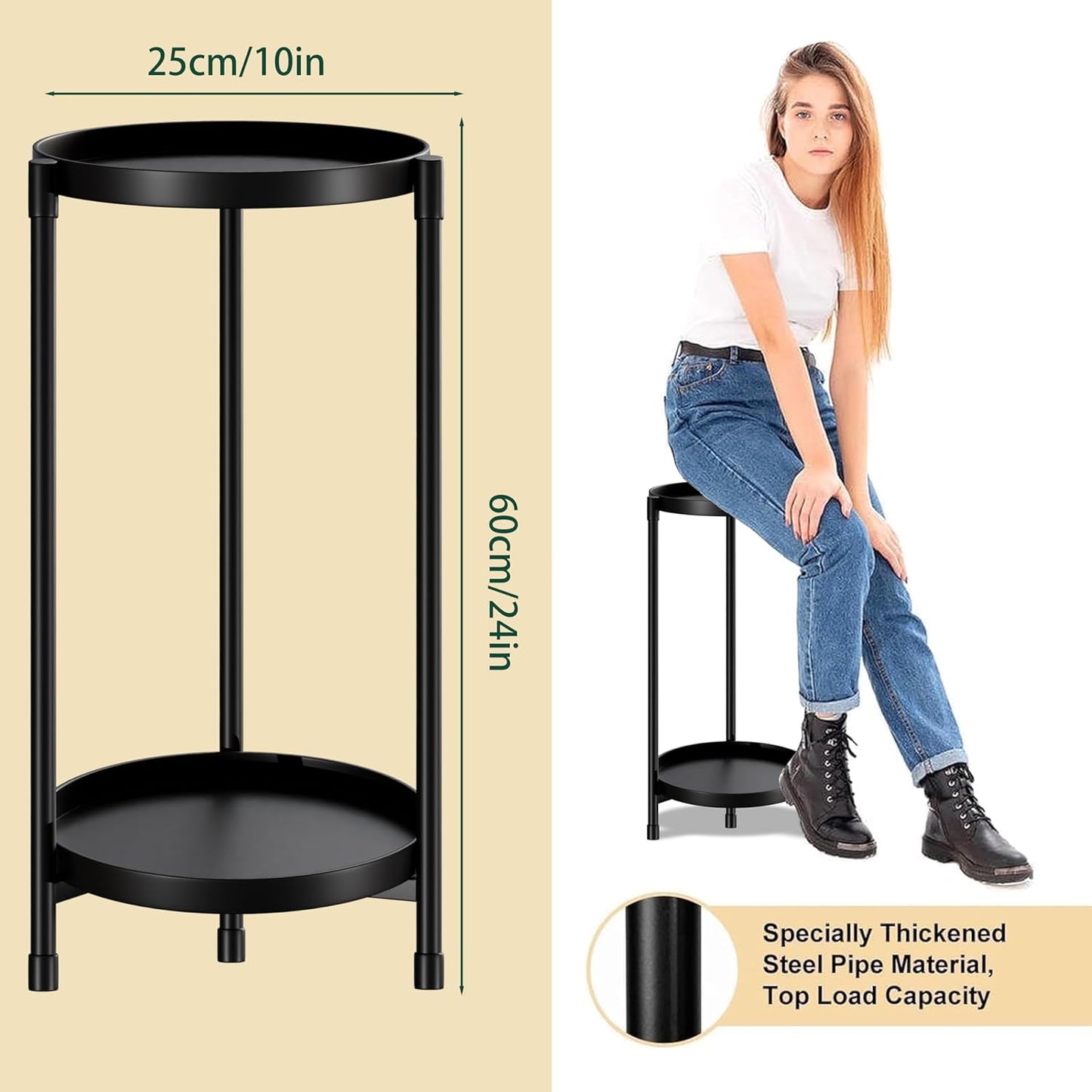 Plant Stand indoor outdoor - 2 Tier black Tall Metal Flower Pot Holder Potted Display Rack - Heavy Duty Corner Plant Shelf for Patio Garden Balcony Living Room Bedroom