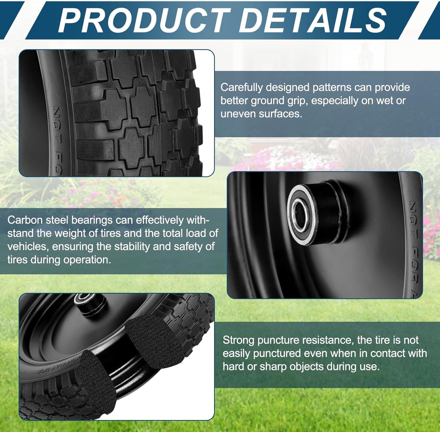 4.80/4.00-8" Flat Free Tire and Wheel 14.5" Solid Flat-Free Replacement Tire with 5/8"& 3/4" Axle Borehole, Adjustable Centered Hub 3-7" for Wheelbarrow Garden Trailer and Trolley by Cenipar