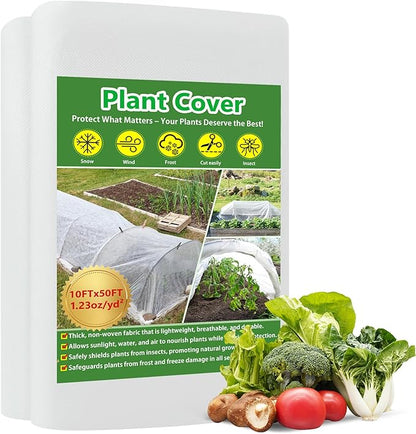 Plant Covers Freeze Protection, 10x50ft Green Frost Blanket for Winter, 1.23 oz/yd² Fabric, Premium Frost Protection Cover, Breathable Garden Row Covers for Outdoor Plants