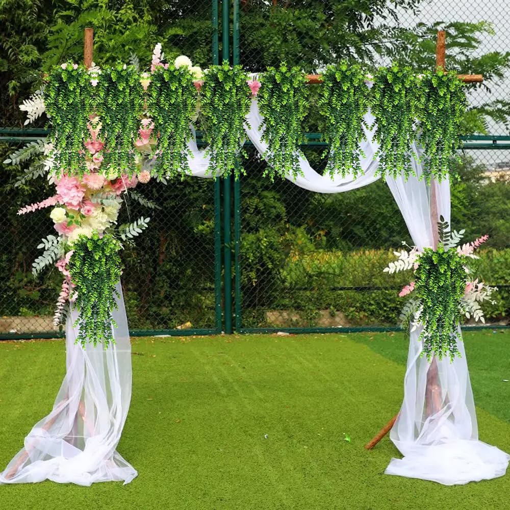 4 Pack Artificial Eucalyptus Leaf Rattan Fake Hanging Plant Faux Greenary Vine Outdoor UV Resistant Plastic Plants for Wedding Party Home Decor