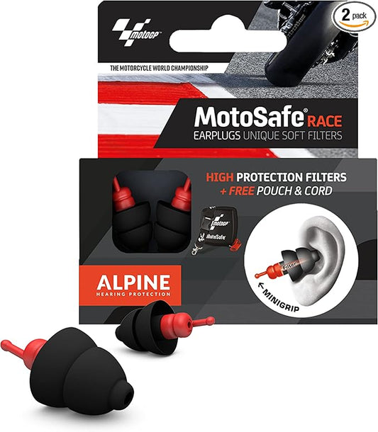 Alpine MotoSafe Race MotoGP™ - Motorcycle Ear Plugs for Wind Noise Reduction - 20dB - Ultra Soft
