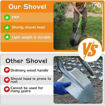 HIGHLIGHT Spade, Heavy Duty Gardening Shovel, Garden Shovel 56 inch for Digging, Round Shovel with D-Handle, for Garden,Beach, Snow, Fiberglass Handel, Green
