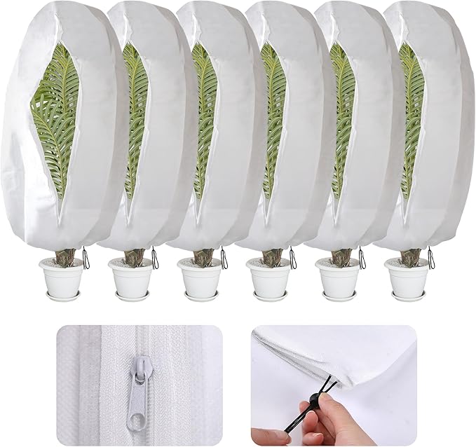 Alpurple 6 Packs Winter Zipper Plant Covers - 47" X 31.5" Warm Plant Protection Cover Bags, Frost Cloth Blanket Protecting Fruit Tree Potted Plants from Freezing Animals Eating