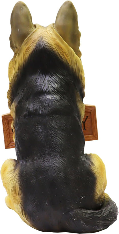 Nature's Mark German Sheperd Dog Puppy Statue with Reversible Welcome Sign and Go Away Sign Resin Garden Decor 12" H