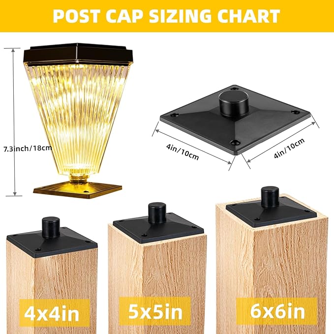 Solar Post Cap Lights 6 Pack Outdoor Waterproof Solar Fence Post Lights Sun Powered Pillar Lights Garden Decorative Yard Patio Walkway Pathway Lights