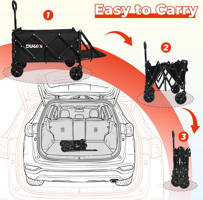 Collapsible Tailgate Wagon with Wheels, Compact Size Folding Utility Cart, 380LBS Capacity for Garden, Grocery, Beach, Camping – Portable Heavy Duty Cart
