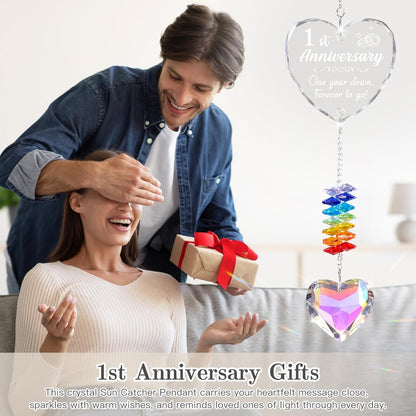 1st Anniversary Wedding Gifts for Her or Him, 1 One Year Anniversary Romantic Gift for Girlfriend, Boyfriend, Wife, Husband, First Paper Presents for Couple, Crystal Suncatcher