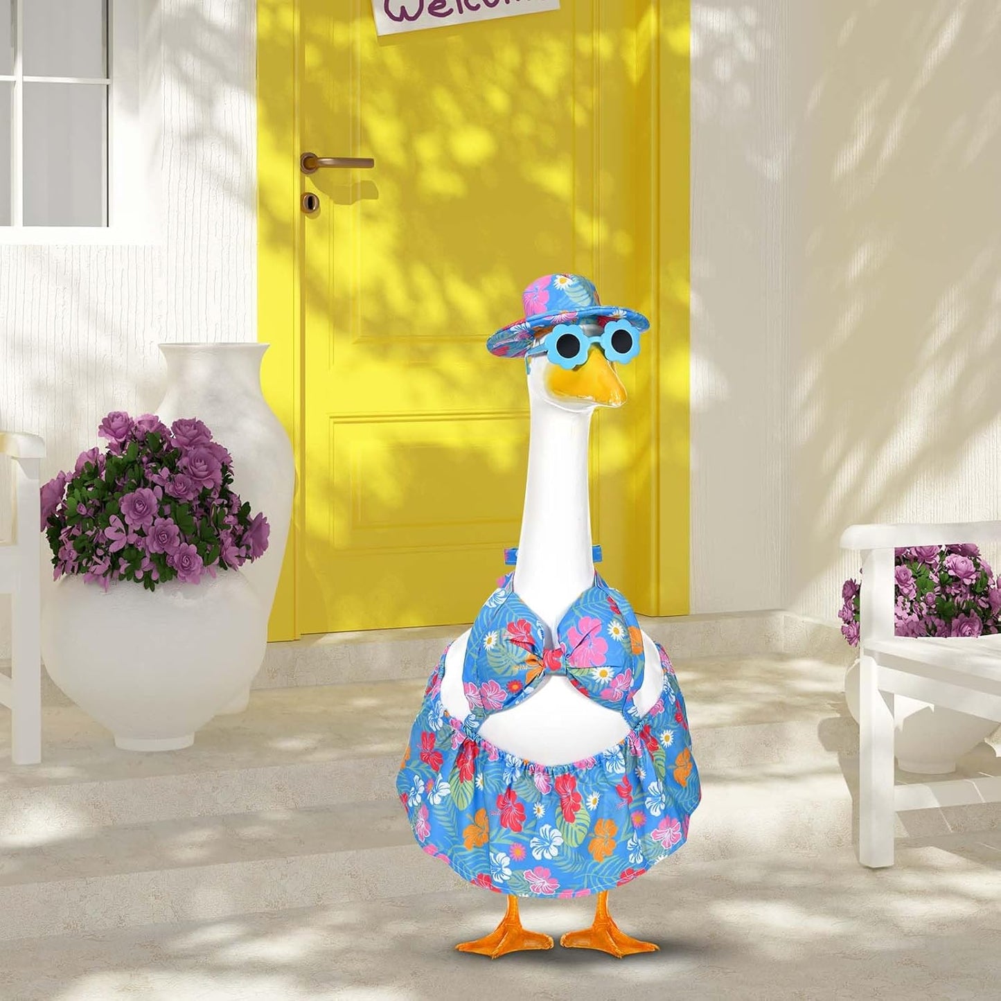 Summer Goose Outfit Porch Goose Outfits Bikini Goose Clothes Hawaiian Porch Goose Clothes for 23" Cement Plastic Goose Outdoor Garden Yard Patio Decor (Blue)