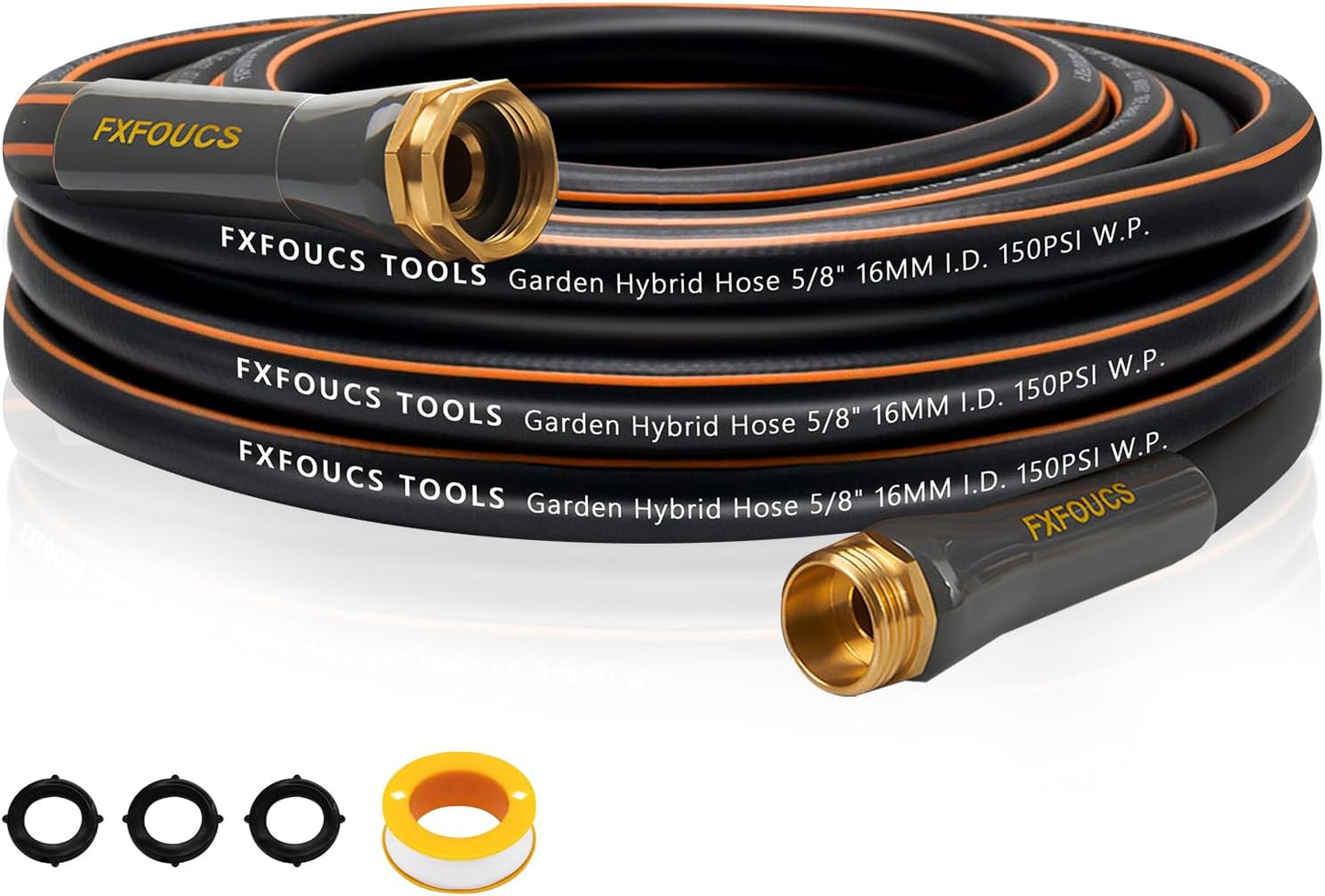 Heavy Duty Garden Hose – 5/8 Inch Flexible, Lightweight Hybrid Hose with 600 PSI Burst Pressure, Swivel Handle, and Durable Copper Male/Female Fittings (Black, 25FT)