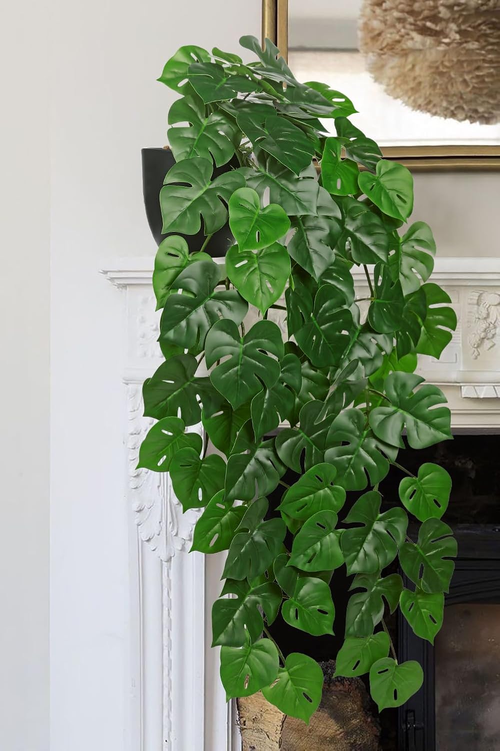Large Fake Hanging Plants in Pot with Hook, 37" Artificial Hanging Monstera Leaves Vines Plants, Fake Potted Greenery Plant for Room Wall Living Room Bathroom Kitchen, Faux Ivy Houseplants for Shelf