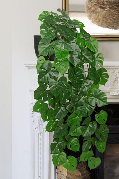 Large Fake Hanging Plants in Pot with Hook, 37" Artificial Hanging Monstera Leaves Vines Plants, Fake Potted Greenery Plant for Room Wall Living Room Bathroom Kitchen, Faux Ivy Houseplants for Shelf