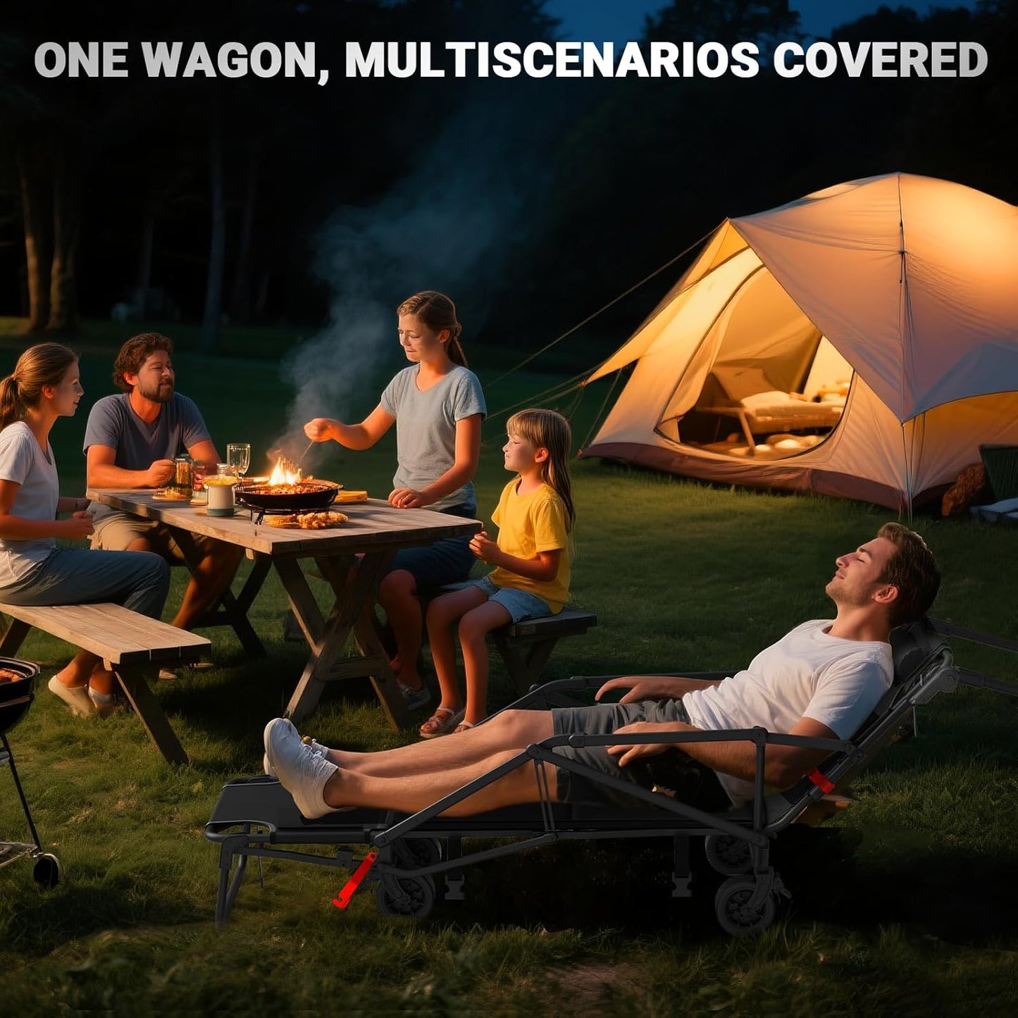 LEVELEVE Heavy Duty Folding Wagon - 2-in-1 Collapsible Cart, 400lb Capacity, All-Terrain Wheels w/Brakes & Side Pockets