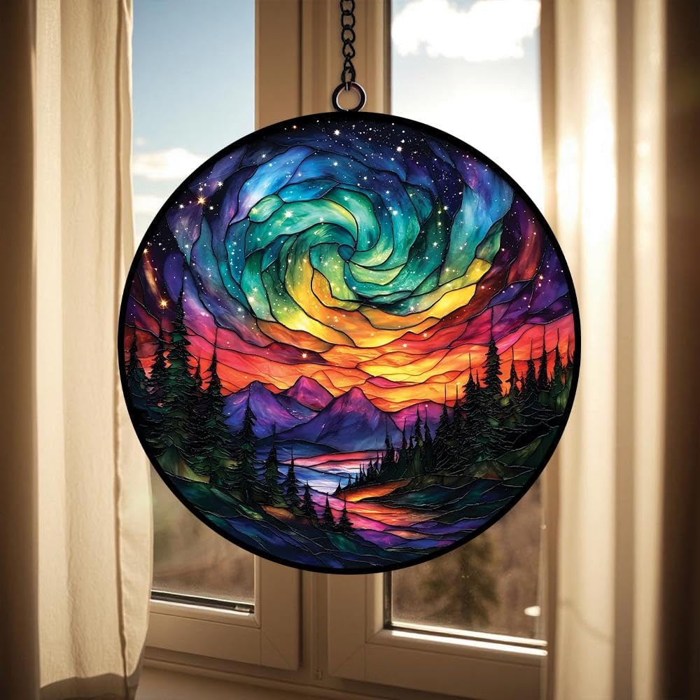 Northern Lights Aurora Acrylic Suncatcher Window Hanging Forest Aurora Decor Nature Lovers Gift